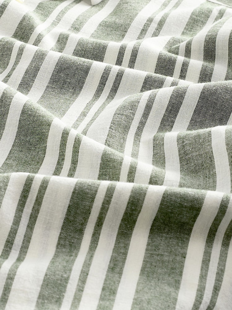 Green Linen Blend Stripe Short Sleeve Shirt - Image 8 of 8