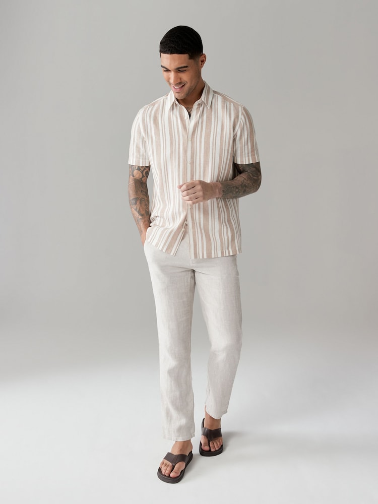 Stone Linen Blend Stripe Short Sleeve Shirt - Image 2 of 7