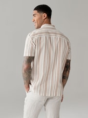 Stone Linen Blend Stripe Short Sleeve Shirt - Image 3 of 7