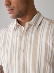 Stone Linen Blend Stripe Short Sleeve Shirt - Image 4 of 7