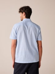 Blue Linen Blend Stripe Short Sleeve Shirt - Image 3 of 8