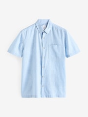 Blue Linen Blend Stripe Short Sleeve Shirt - Image 6 of 8