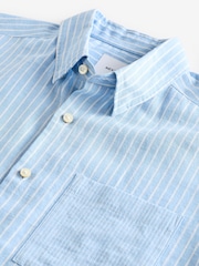 Blue Linen Blend Stripe Short Sleeve Shirt - Image 7 of 8