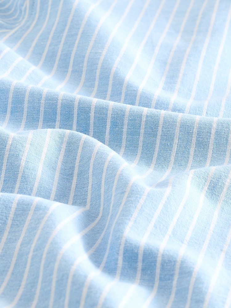 Blue Linen Blend Stripe Short Sleeve Shirt - Image 8 of 8