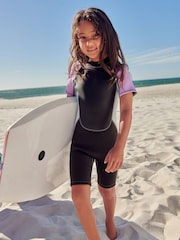 Black/Purple Short Sleeve Neoprene Wetsuit (1-16yrs) - Image 1 of 8