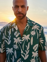 Green Printed Short Sleeve Shirt With Cuban Collar - Image 1 of 5