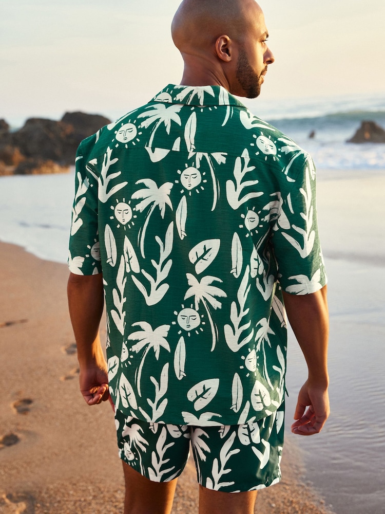 Green Printed Short Sleeve Shirt With Cuban Collar - Image 5 of 5