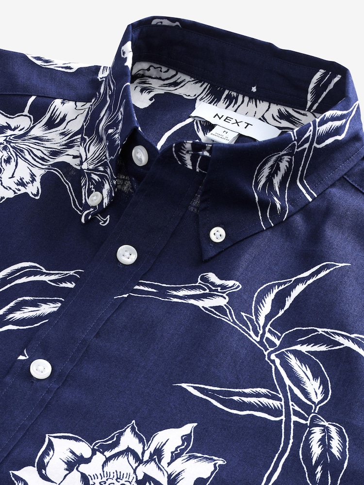 Marineblau/blau - 100 % Baumwolle Kurzarm-Oxford-Hemd mit Blumenmuster - Bild 7 von 7