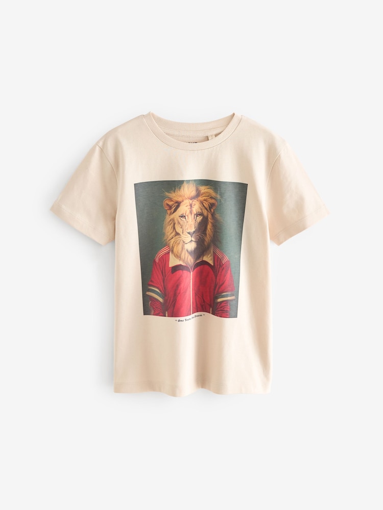 Stone Football Lion 100% Cotton Short Sleeve Graphic T-Shirt (3-16yrs) - Image 1 of 3 Stone Football Lion 100% Cotton Short Sleeve Graphic T-Shirt (3-16yrs) - Image 1 of 3