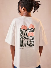 Cream Floral Back Print Oversized Fit 100% Cotton Short Sleeve Graphic T-Shirt (3-16yrs) - Image 1 of 7