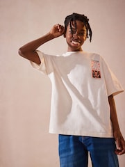 Cream Floral Back Print Oversized Fit 100% Cotton Short Sleeve Graphic T-Shirt (3-16yrs) - Image 2 of 7