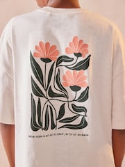 Cream Floral Back Print Oversized Fit 100% Cotton Short Sleeve Graphic T-Shirt (3-16yrs) - Image 4 of 7