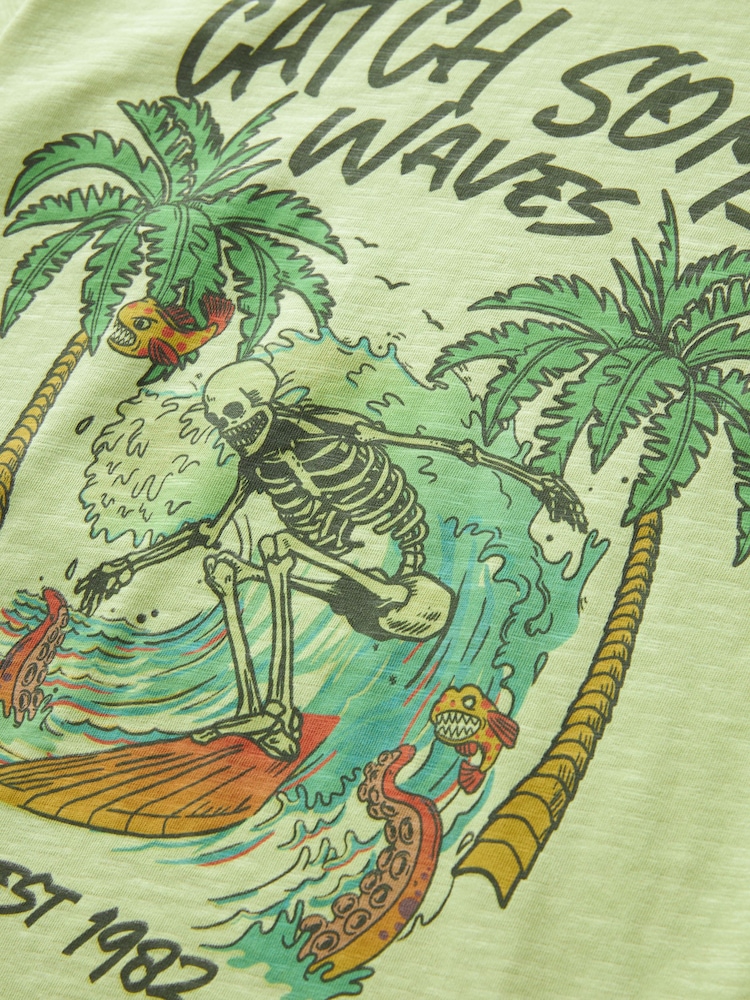 Green Surf Skeleton Relaxed Fit Washed Short Sleeve T-Shirt (3-16yrs) - Image 3 of 3