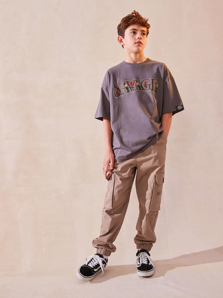 Grey Embroidery Oversized Fit 100% Cotton Short Sleeve Graphic T-Shirt (3-16yrs) - Image 2 of 7