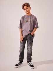 Grey Embroidery Oversized Fit 100% Cotton Short Sleeve Graphic T-Shirt (3-16yrs) - Image 3 of 7