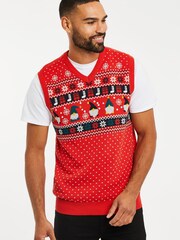 Threadbare Red V-Neck Christmas Vest - Image 1 of 4