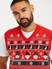 Threadbare Red V-Neck Christmas Vest - Image 4 of 4