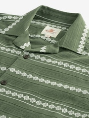 Green Textured Horizontal Stripe Short Sleeve Cuban Collar Shirt - Image 6 of 7