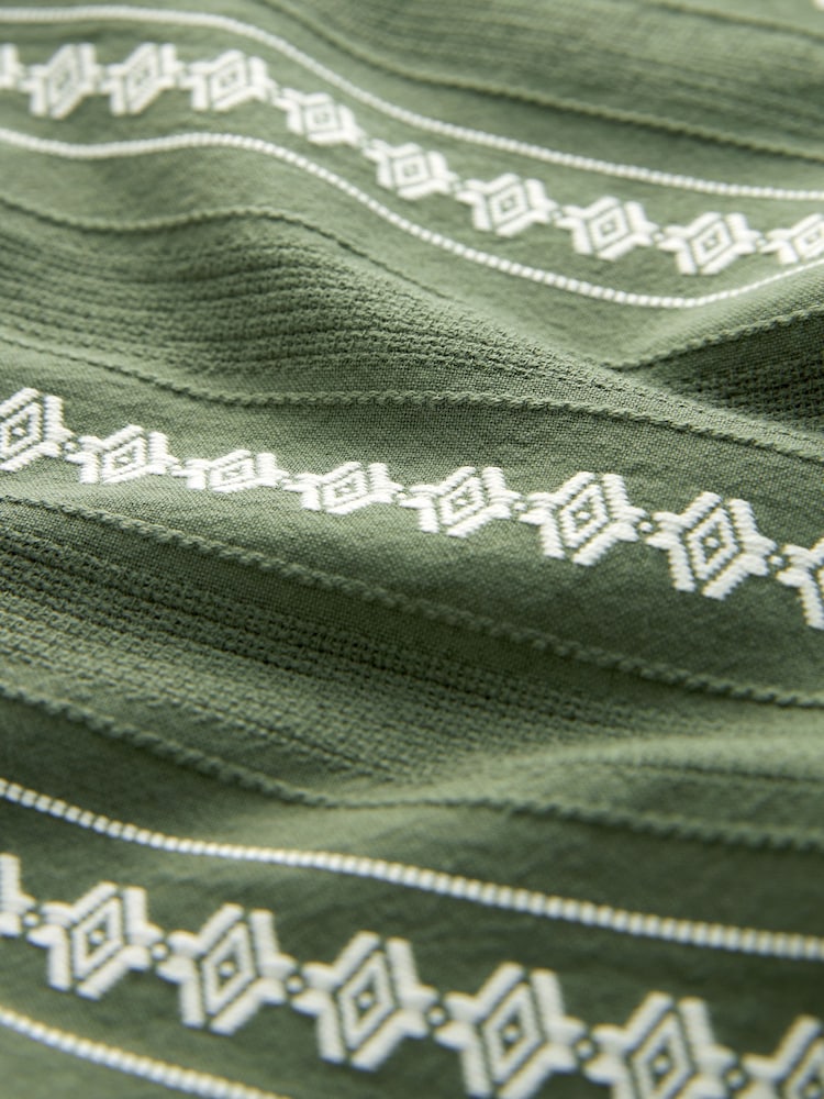 Green Textured Horizontal Stripe Short Sleeve Cuban Collar Shirt - Image 7 of 7 Green Textured Horizontal Stripe Short Sleeve Cuban Collar Shirt - Image 7 of 7