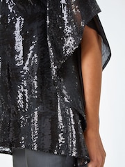Roman Black Sequin Overlay Stretch Top - Image 5 of 5