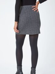 Roman Grey Tweed Look Button Stretch Skirt - Image 2 of 5