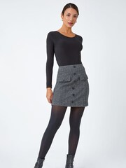 Roman Grey Tweed Look Button Stretch Skirt - Image 3 of 5