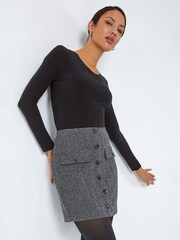 Roman Grey Tweed Look Button Stretch Skirt - Image 4 of 5