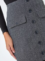 Roman Grey Tweed Look Button Stretch Skirt - Image 5 of 5