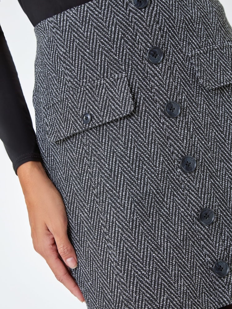 Roman Grey Tweed Look Button Stretch Skirt - Image 5 of 5