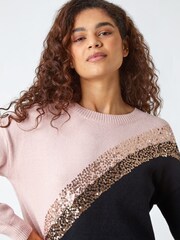 Roman Black Sequin Embellished Colourblock Jumper - Image 4 of 5