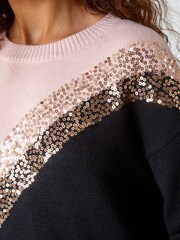 Roman Black Sequin Embellished Colourblock Jumper - Image 5 of 5