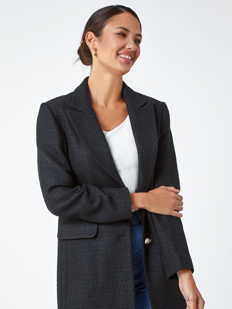 Roman Black Longline Boucle Tailored Blazer - Image 1 of 3