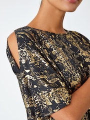 Roman Black Foil Print Cold Shoulder Stretch Top - Image 4 of 5