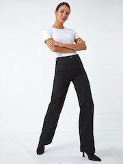 Roman Black Wide Leg Stretch Denim Jeans - Image 2 of 5