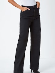 Roman Black Wide Leg Stretch Denim Jeans - Image 3 of 5