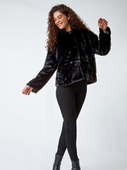 Roman Black Faux Fur Hooded Fleece Jacket - Image 2 of 5