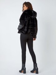 Roman Black Faux Fur Hooded Fleece Jacket - Image 3 of 5