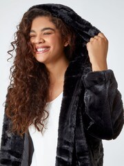 Roman Black Faux Fur Hooded Fleece Jacket - Image 4 of 5
