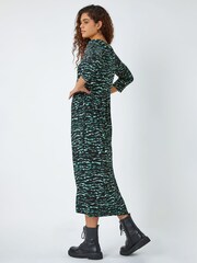 Roman Green Abstract Wave Print Stretch Midi Dress - Image 2 of 5