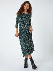 Roman Green Abstract Wave Print Stretch Midi Dress - Image 3 of 5
