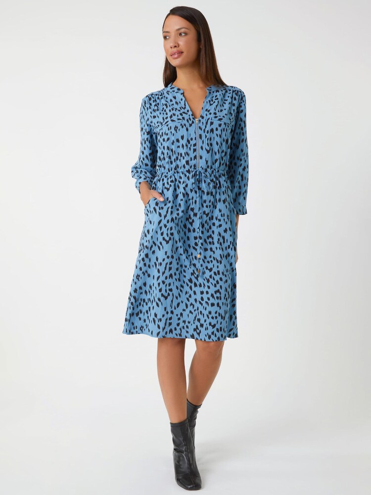 Roman Blue Butterfly Print Knitted Stretch Dress - Image 2 of 5