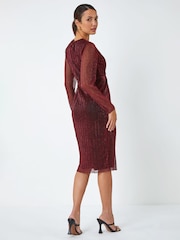 Roman Red Metallic Shimmer Midi Wrap Dress - Image 3 of 5