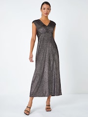 Roman Black Velvet Sparkle Stretch Maxi Dress - Image 1 of 5