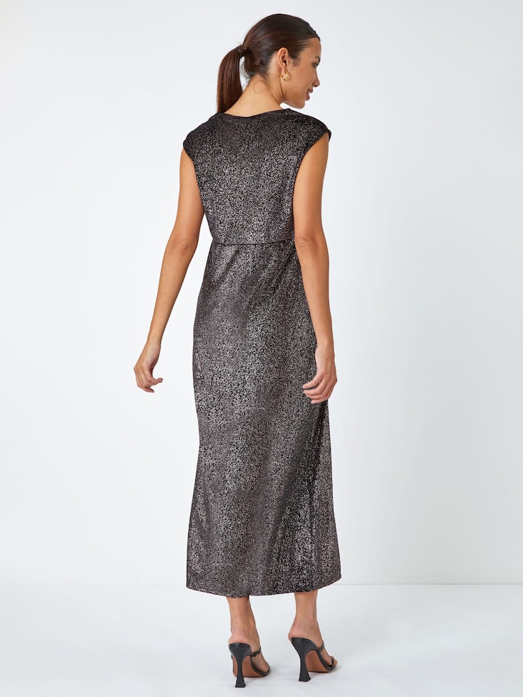 Roman Black Velvet Sparkle Stretch Maxi Dress - Image 2 of 5
