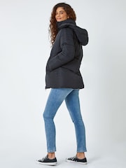 Roman Black Hooded Padded Short Coat - Image 2 of 5