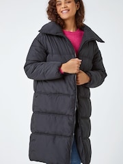 Roman Black Funnel Neck Longline Puffer Coat - Image 1 of 5