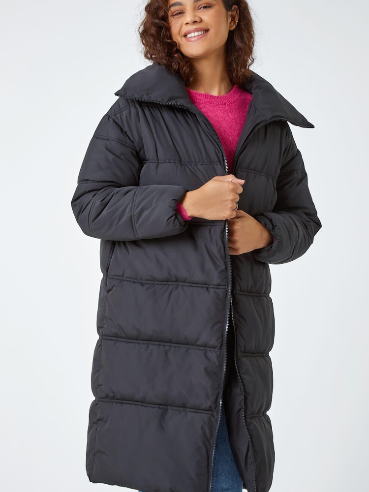 Roman Black Funnel Neck Longline Puffer Coat - Image 1 of 5
