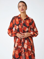 Roman Red Abstract Print Chiffon Overlay Shirt - Image 1 of 5