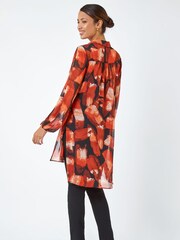 Roman Red Abstract Print Chiffon Overlay Shirt - Image 2 of 5