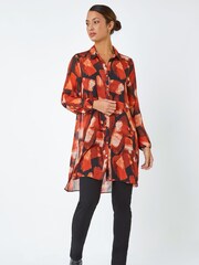 Roman Red Abstract Print Chiffon Overlay Shirt - Image 3 of 5
